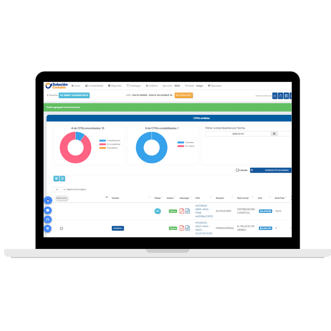 Vista del sistema contable Solución Conta